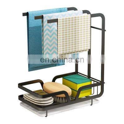 Countertop Kitchen Storage Organizer Drain Rack Kitchen Shelf Rack Soap Sponge Holder Towel Stand Rag Rack Wall-mounted