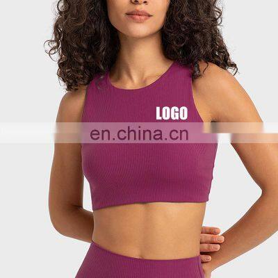 New Ribbed High Impact Shockproof Sports Training Bra Top High Neck Support Workout Running Fitness Wear Gym Yoga Bra For Women