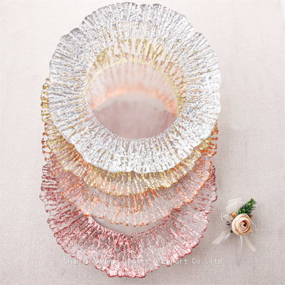Sun Flower Designed Transparent Clear Glass Charger Plate With Gold Rimmed Decoration photo-3