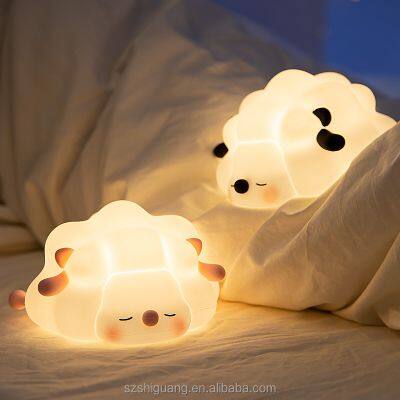 EGOGO USB Rechargeable Touch Sensor Lamp Mini LED Night Light with Silicone Animal Sheep for Kids Bedroom Bedside