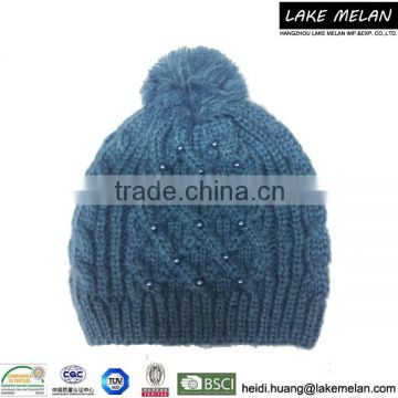 Hot Selling 100% Mohair Acrylic Knitted Hat With Pompon