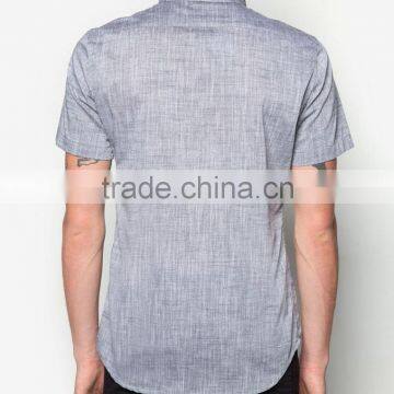 High Quality Grey Textured Men's Shirts Short Sleeve Mother Pearl Button photo-4