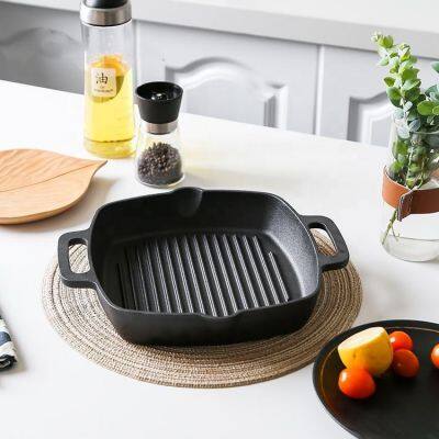 Griddle Pans Pre-Seasoned Cast Iron Square Grill Pan With Double Loop Handles for Grill Steak and Veggies Black 10 Inches photo-2