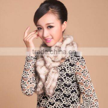 High Fashion Crimping Real Mink Fur Knitted Scarf Women