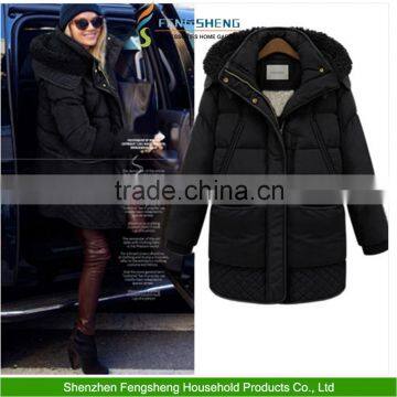 New Fashion Fur Collar Hooded Thick Warm Duck Down Jacket Long Coat Womens Parkas Black Down Coat