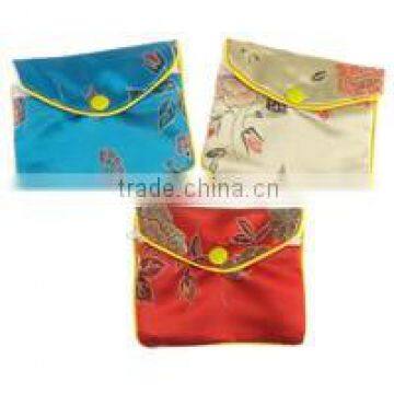 sATIN Jewelry Pouches, Rectangle, with flower pattern, mixed colors