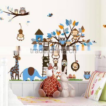 2016 Large Size Kids Cartoon Monkey Giraffe Owl Bird Wall Stickers photo-3
