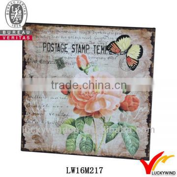 square vintage rose butterfly metal wall decor for wedding