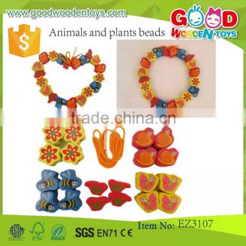 Wholesale Wooden Animal Beads Kids Assembling Plants Shape Beads- Animals and Plants Beads