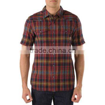 men's short sleeve yarn dye shirt checked top wear poplin blouse