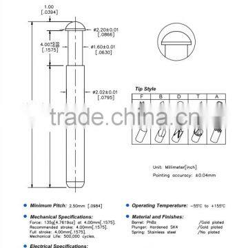 SP1-202185-D01 PCB socket probe pin /spring contact pin with gold plating
