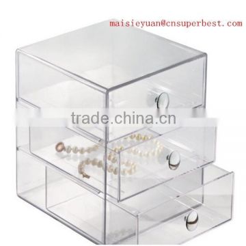 Hot sale transparent acrylic storage box with three drawers