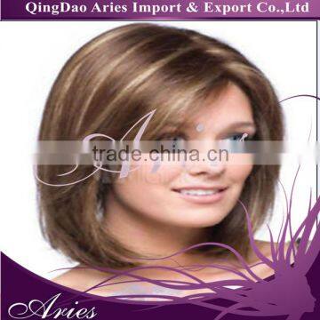 Short Brown with blonde straight Lace Front Wig Heat Resistant