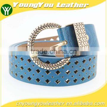 HOT Women's Blue Fashion PU Leather Belts for Jeans With Gold Buckles in Yiwu