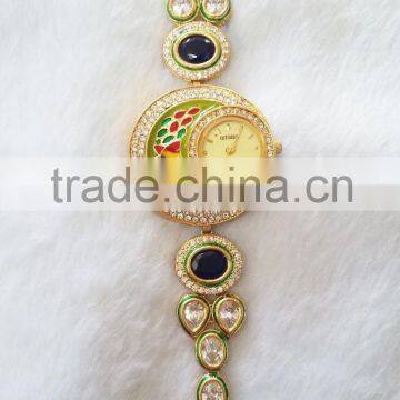 Beautiful Kundan Meena Work Girls Watch
