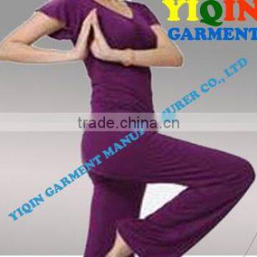 High Quality Gym Wear Lotus Leaf Short Sleeve Sexy Ladies Gym Wear Yoga Wear photo-3