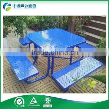 Colorful Perforated Outdoor Metal Table And Chairs Steel Outdoor Metal Picnic Table
