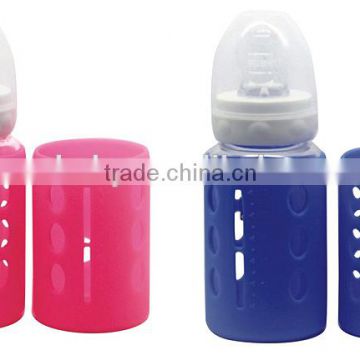 Glass Milk Baby Bottle with Silicone Color Printing Sleeve Cover