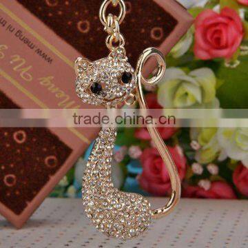 Cheap Promotional Gift Pave Crystal Cat Shaped Key Chain/key Ring