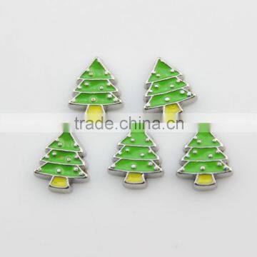 Wholesale Metal Material Green Enamel Christmas Tree Floating Lockets Charms