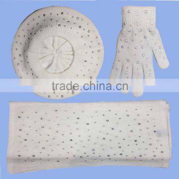 wlyiwuchuchu0519-06 2015 100%Acrylic Knitting Winter Scarf And Hat Set With Glitter Bead