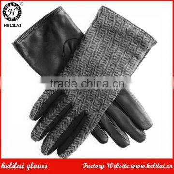 Helilai Factory Wholesale Bestselling Women's Herringhone Tweed Genuine Sheep Nappa Bottom Dress Gloves for Ladies