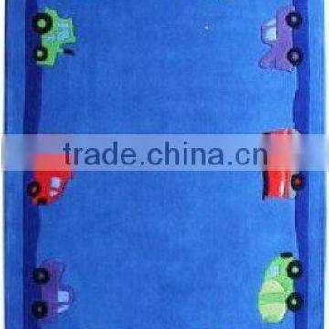 Blue car design hand tufted high quality kids play mat