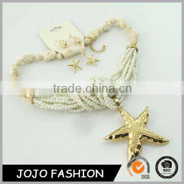 New trendy big jewelry with sea star design fashion white seed bead jewelry set                        
                                                                                Supplier's Choice