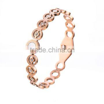 Rose Gold Shell and Diamond Stainless Steel Bangle