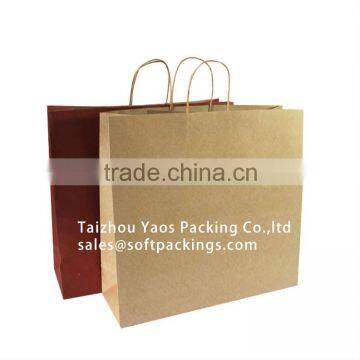 custom printed kraft paper carrier bag, new design colorful kraft shopping bag, natural promotion kraft paper flat bottom bag