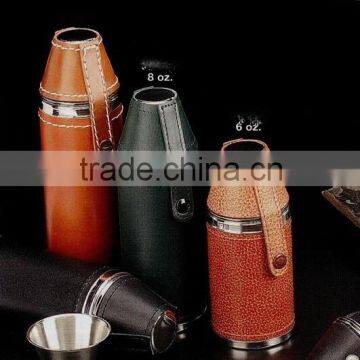 Cylindrical Shape and Suture and Leather Wrapped Bottle and 2 Glasses photo-5