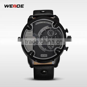 WEIDE dual time zone classic black stainless steel wrist watch WH3301
