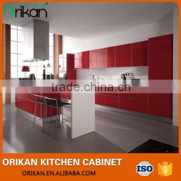 Fashionable modern mdf board hign gloss red foshan lucquer kitchen