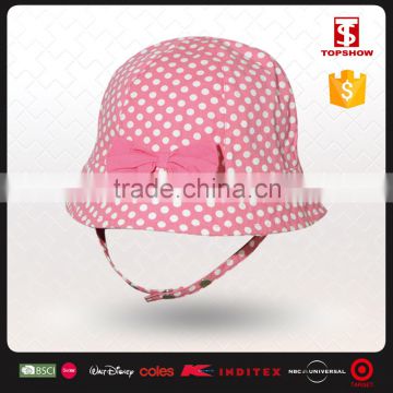 Pink and white dots cotton designer printed custom made bucket hats with string