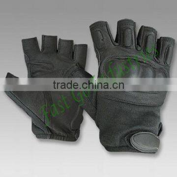 Fingerless Motorbike Leather Gloves full black aniline material