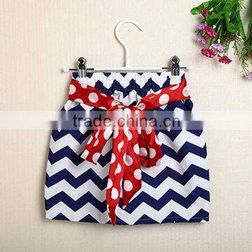 Little Girls Twirly Navy Blue Chevron Skirts with Red w/ white Polka Dot Tie