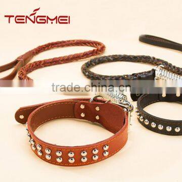 Cow leather dog collars leashes for medium-sized dogs