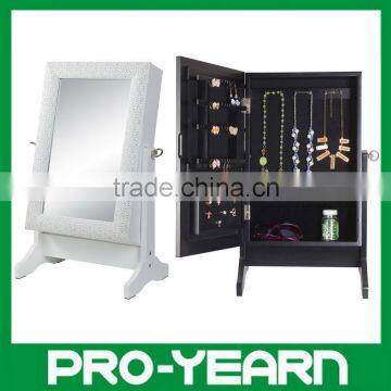 Mini Floor Standing Wooden Furniture Chinese Mirrored Jewelry Cabinet with Classic Design and Special Texture Door Surface