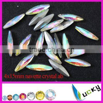 Top quality slim long horse eye all colors available 4x15mm crystal ab navette crystal rhinestones point back fancy shape