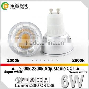 6W spotlight 2000 to 2800K CCT Dimming cob gu10 sptolight CRI88