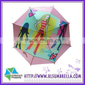 16"Plastic Polyester Stick Cartoon Rain child umbrella