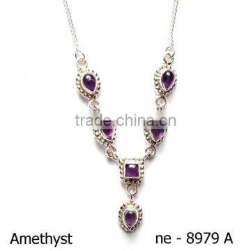 Amethyst semi precious stone jewelry 925 sterling silver necklace