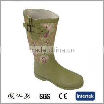 high quality bulk wholesale flower design green rain boots