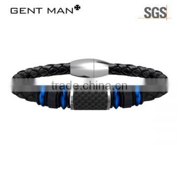 Stainless Steel Leather with Magnetic Clasp Bracelet for Men