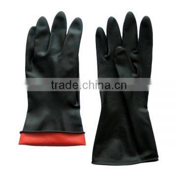 rolled cuff with double color long sleeve latex industrial glove