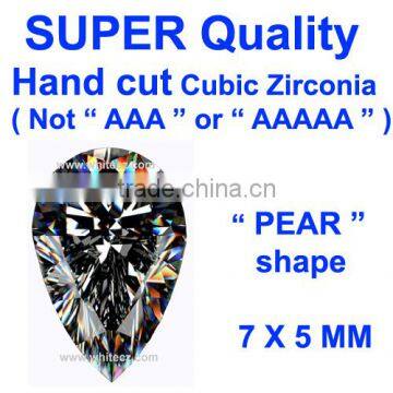 FAKE DIAMOND/CUBIC ZIRCONIA HAND CUT SUPER QUALITY. CZ STONE 7 X 5 MM PEAR SHAPE SYNTHETIC LOOSE DIAMONDS ( NO MACHINE CUT CZ )