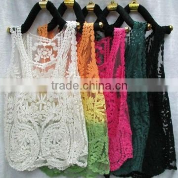 Women Floral Sleeveless Vintage Crochet Knit Lace Vest