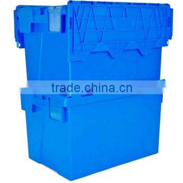 600*400*355mm Plastic moving Storage bin Attach Lid Stackable container