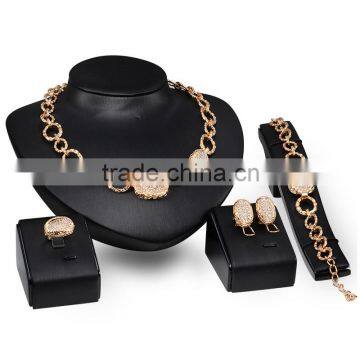 Imitation Brand Jewelry Set Oval Crystal Gold Metal Charm Chain Jewelries 4pcs Jewelry Set For Women