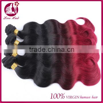 Three Tone Color Human Hair Weave Brazilian Hair Red Weft Ombre Hair Extension